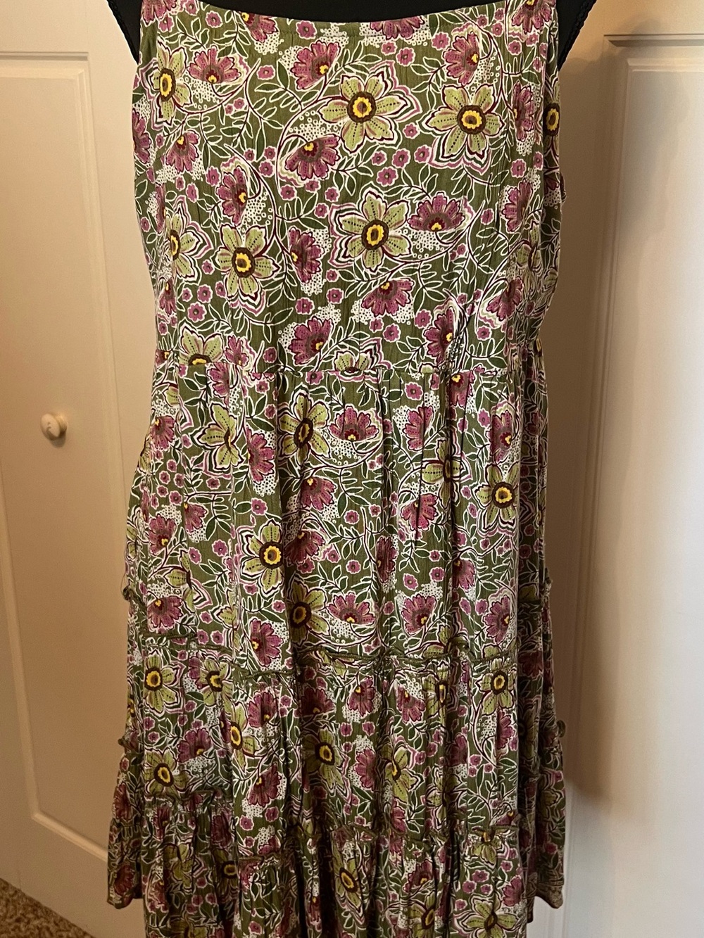 Maurices Olive Green Floral Dress with Pink Accents